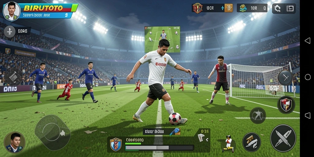 Tampilan gameplay BIRUTOTO yang seru dalam pertandingan sepak bola.