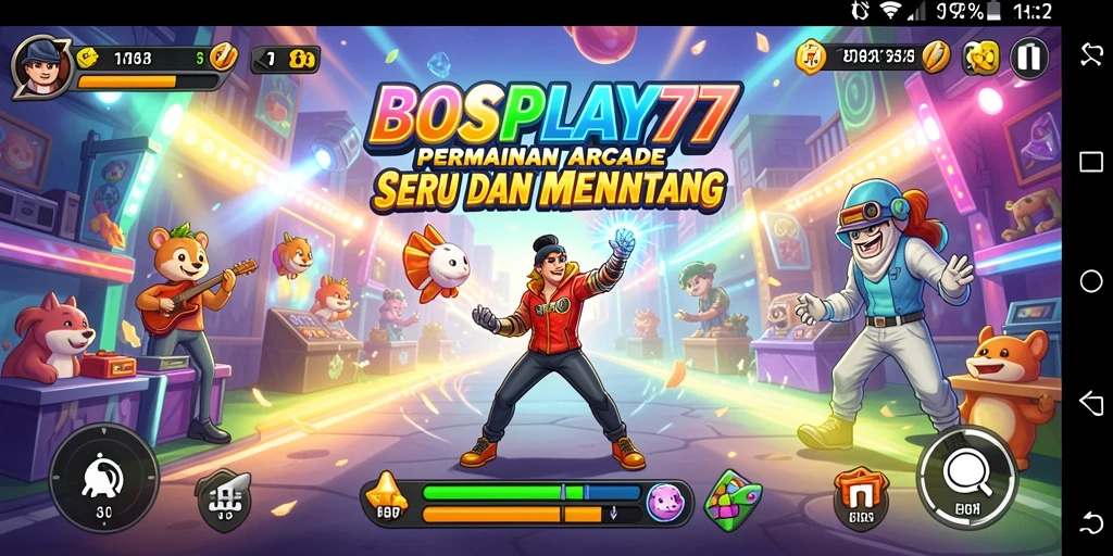 Tampilan gameplay BOSPLAY77 yang penuh warna dan menantang.