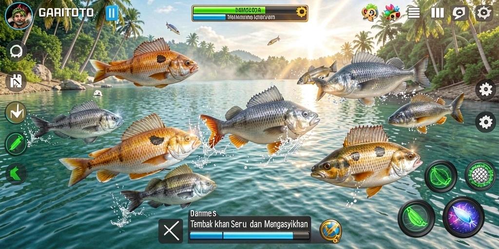Tangkapan ikan yang besar di layar GARITOTO menunjukkan gameplay yang seru.