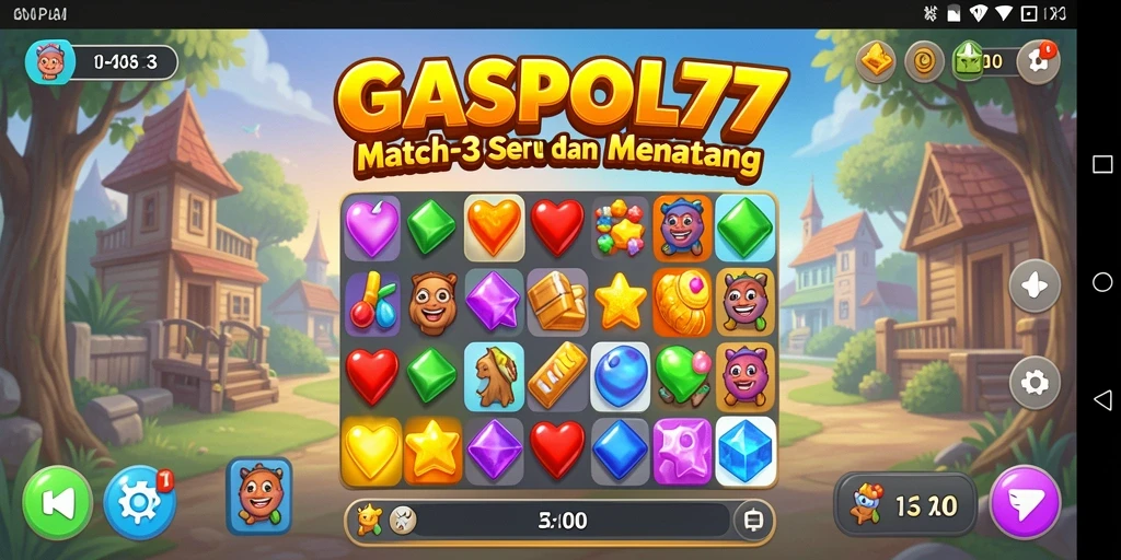 Tangkapan layar menunjukkan gameplay menakjubkan GASPOL77 dengan permata berwarna-warni.