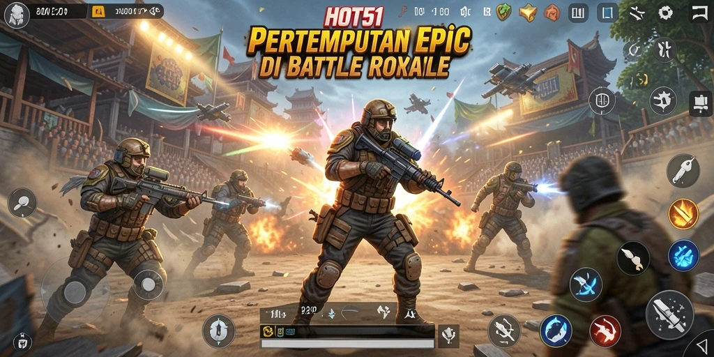 Gameplay seru HOT51 dalam suasana pertempuran Battle Royale.