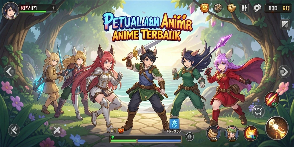 Screenshot utama RPVIP1 menampilkan pertempuran karakter anime yang mendebarkan.
